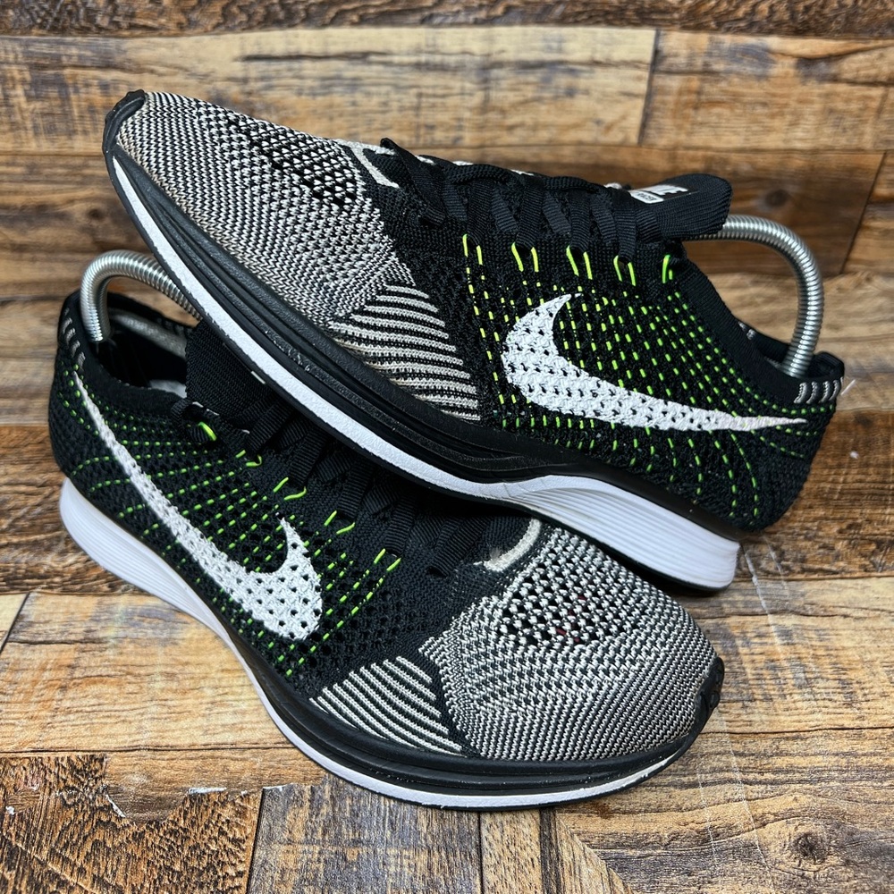 Nike Flyknit Racers Black White with Neon Green Accents